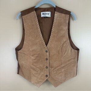 David Tan Brown Suede Leather Vest with Snap Closure M